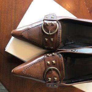 Stuart Weitzman heels with gold buckle and details